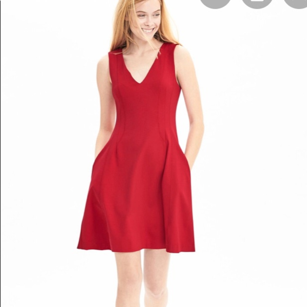 Banana Republic Red Ponte Fit and Flare Dress